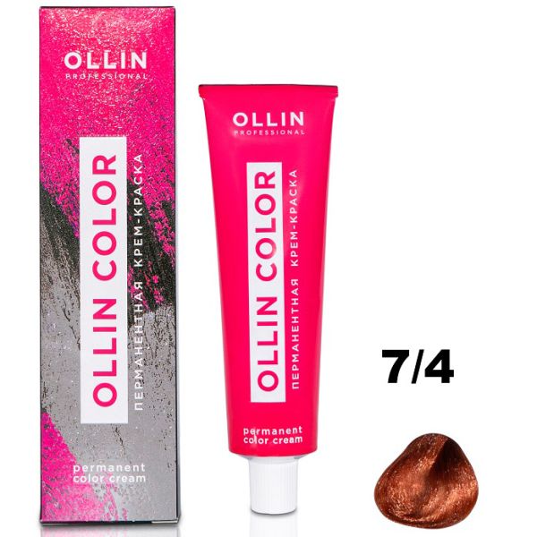 Permanent cream hair dye COLOR 7/4 Ollin 100 ml